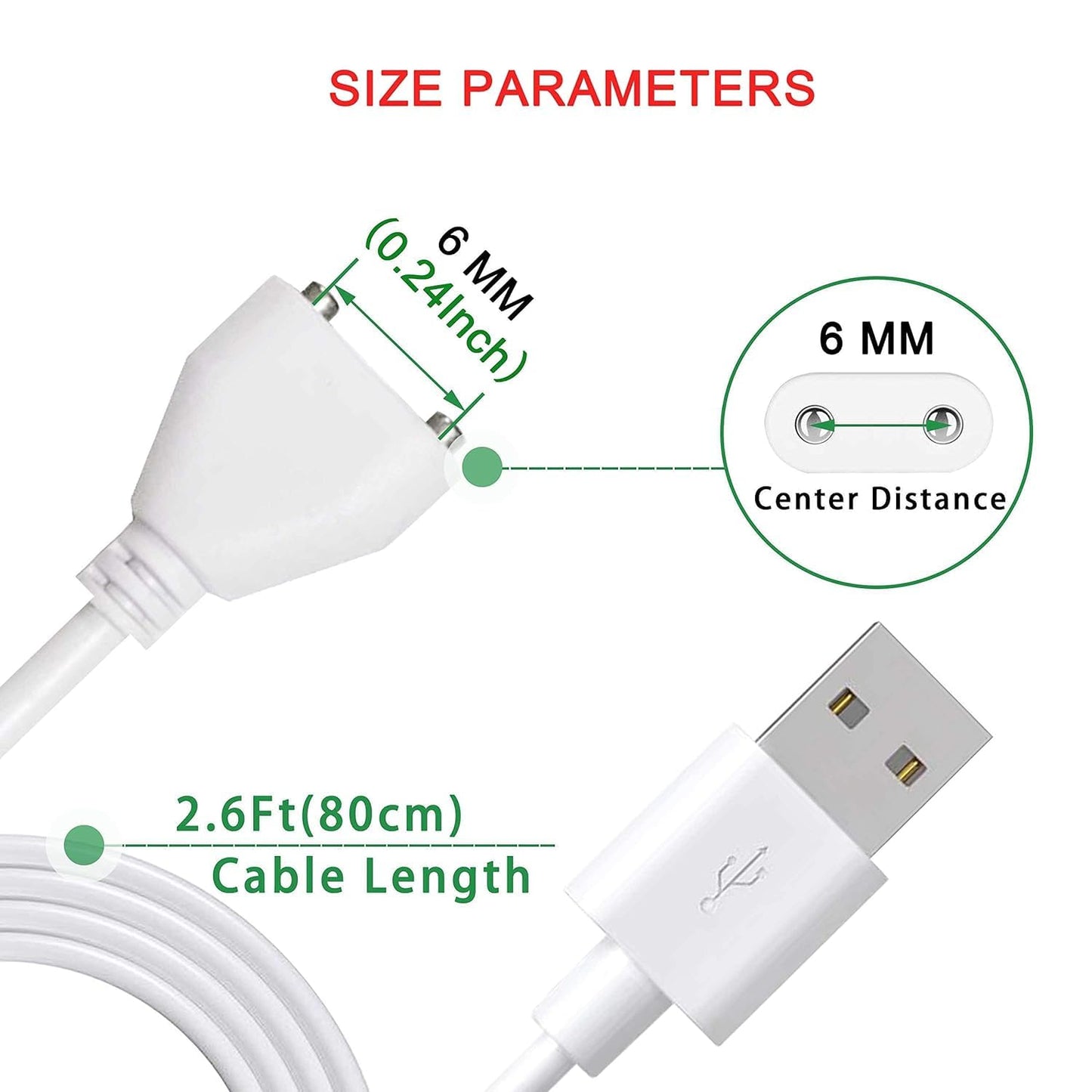 Bicmice Magnetic USB DC Charger Cable Replacement Charging Cord-(6mm/0.24inch)