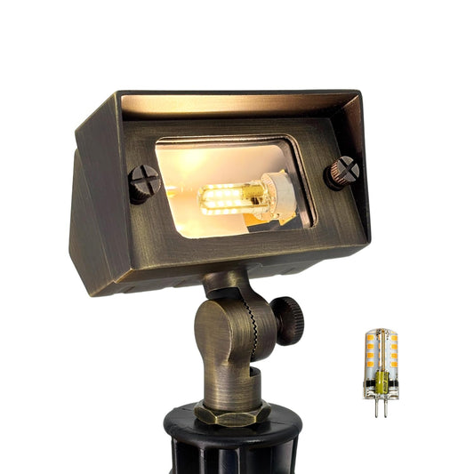 COLOER Brass Small Rectangular Flood Lights Outdoor with 3W 2700K Warm White LED G4 Bulb, 12V Low Voltage Landscape Outside Lights for House