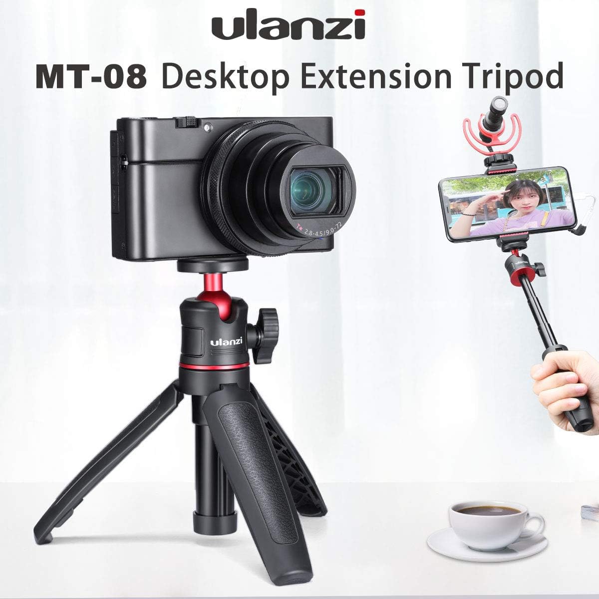 MT-08 Black Mini Tripod for Camera, 1/4" Screw Universal Tripod Compatible with DJI OSMO Pocket 3/Insta 360 x 5/OSMO 360/Xtra/Sony/Canon/Nikon