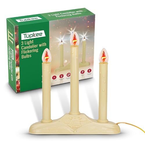 Tupkee Christmas Candolier Window Candles - with Flickering Bulbs - 3-Lights Indoor - Flameless Electric Window Candles Candelabra