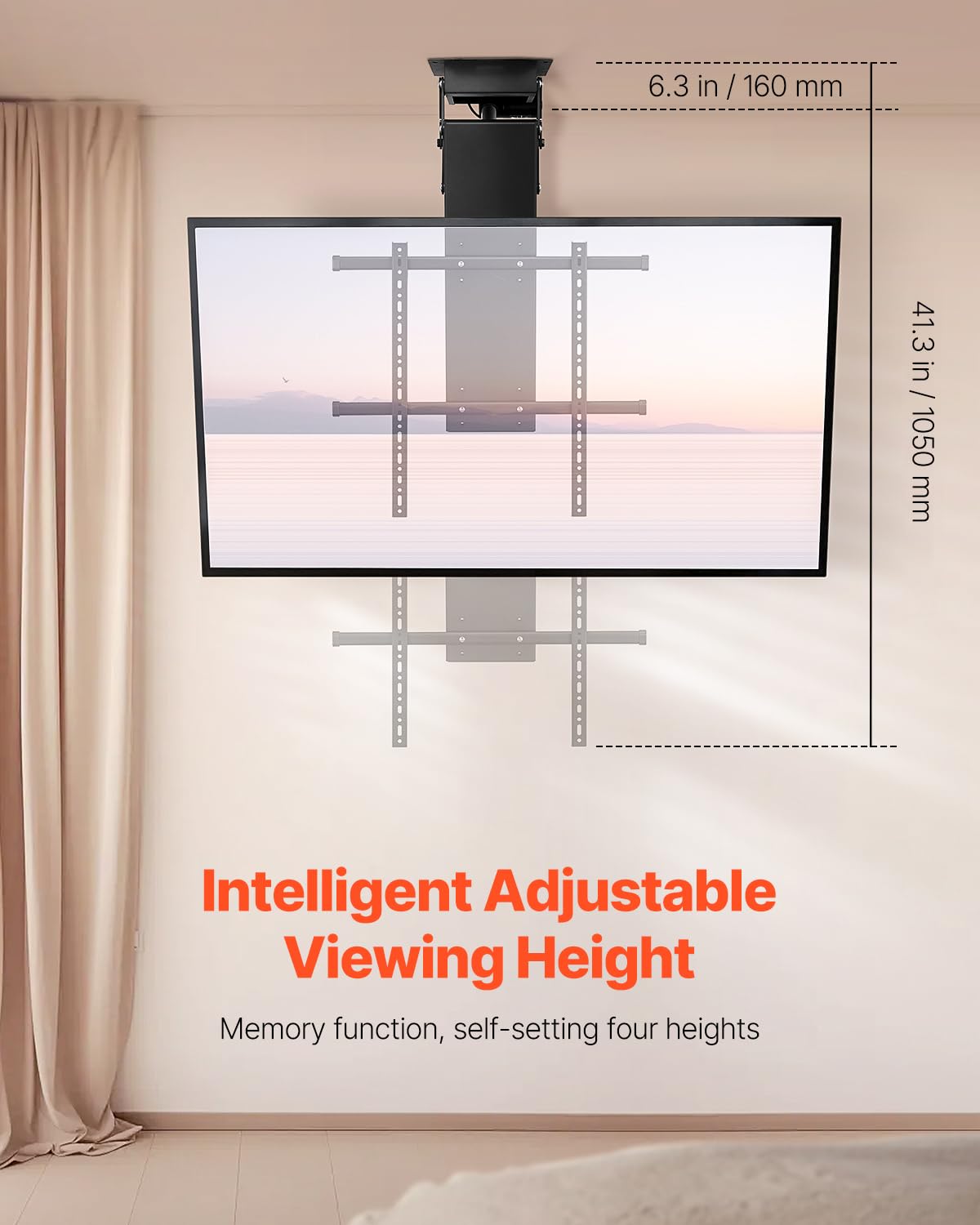 VEVOR Motorized Ceiling TV Mount, TV Wall Mount for 32 to 70 Inch TV, Electric Adjustable Ceiling TV Mount, Motorized Flip Down TV Mount Bracket