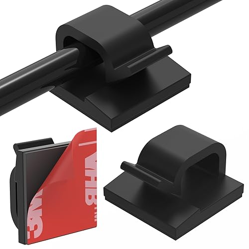 Cable Clips 40pcs with Strong Adhesive Tapes,Wire Holder Organizer Cord Management for Car, Office and Home (Black- CC05(40PCS))