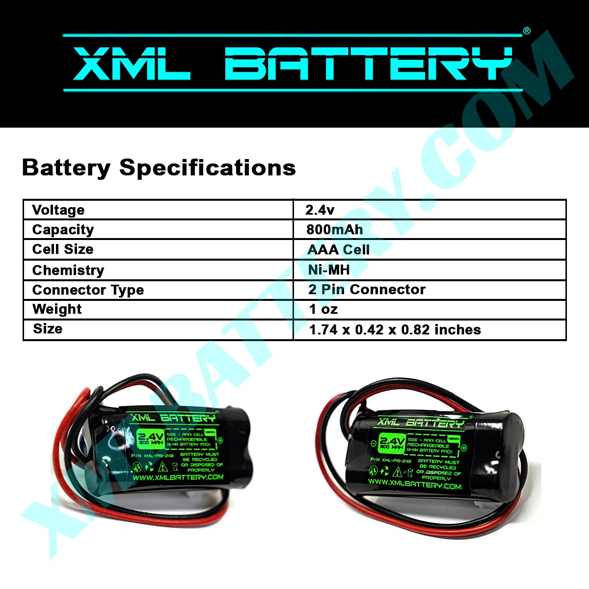 XML Battery (4 Pack) 2.4v 800mAh Ni-MH Cordless Phone EL52300 CL80112 CS6719-2 BT162342 BT262342 CS6409 BL102-3 EL52100 EL50003