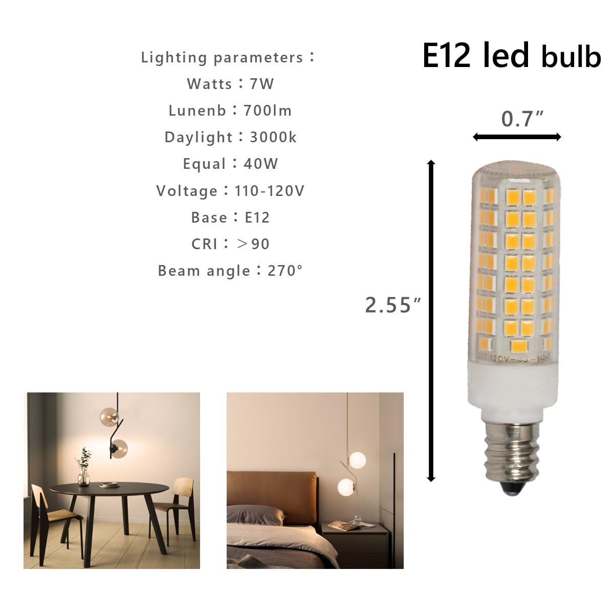 SeeU E12 Base LED Corn Light Bulbs Dimmable 3000K Daylight Warm White 9W