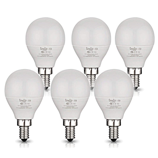 tento E12 LED Bulbs 5w Soft White Small Candelabra Edison Base Globe Shaped Energy Saving Ceiling Fan LED Light Bulbs, Warm White, 240 Degrees Beam