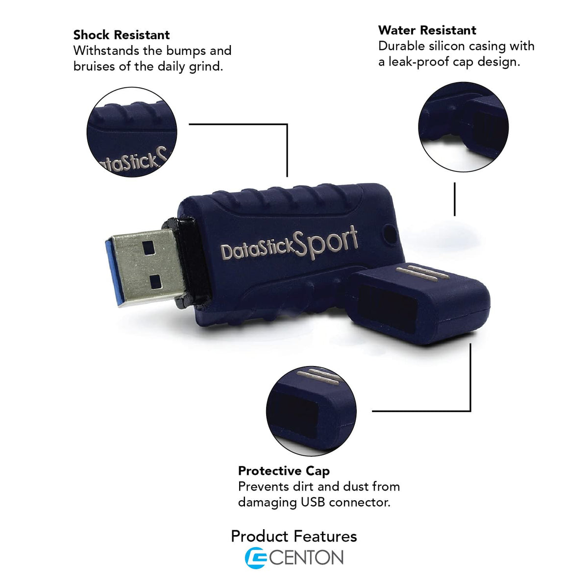 Water Resistant 64GB DataStick Sport by Centon, 5 Pack, USB 3.2 Gen1 Flash Drive Memory Stick for Storage and Backup