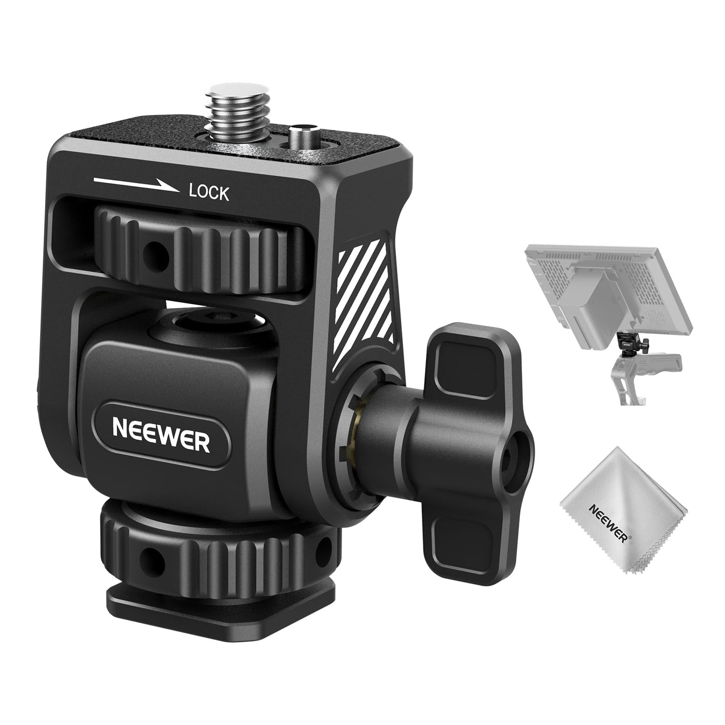 NEEWER Field Monitor Mount Holder with Cold Shoe Adapter 360 Swivel 180 Tilt Anti Twist Screw/Cleaning Cloth, Compatible with Atomos Ninja 5"/7"