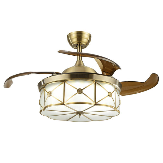 WUPYI Retro Creative Ceiling Fan Light and Remote,36 Inch Invisible Chandelier Fan Brown Retractable Blades 3 Color Changing Chandelier 3 Speeds,Quiet