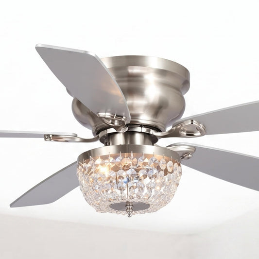 48 Inch Ceiling Fan with Light and Remote, Flush Mount Crystal Ceiling Fan