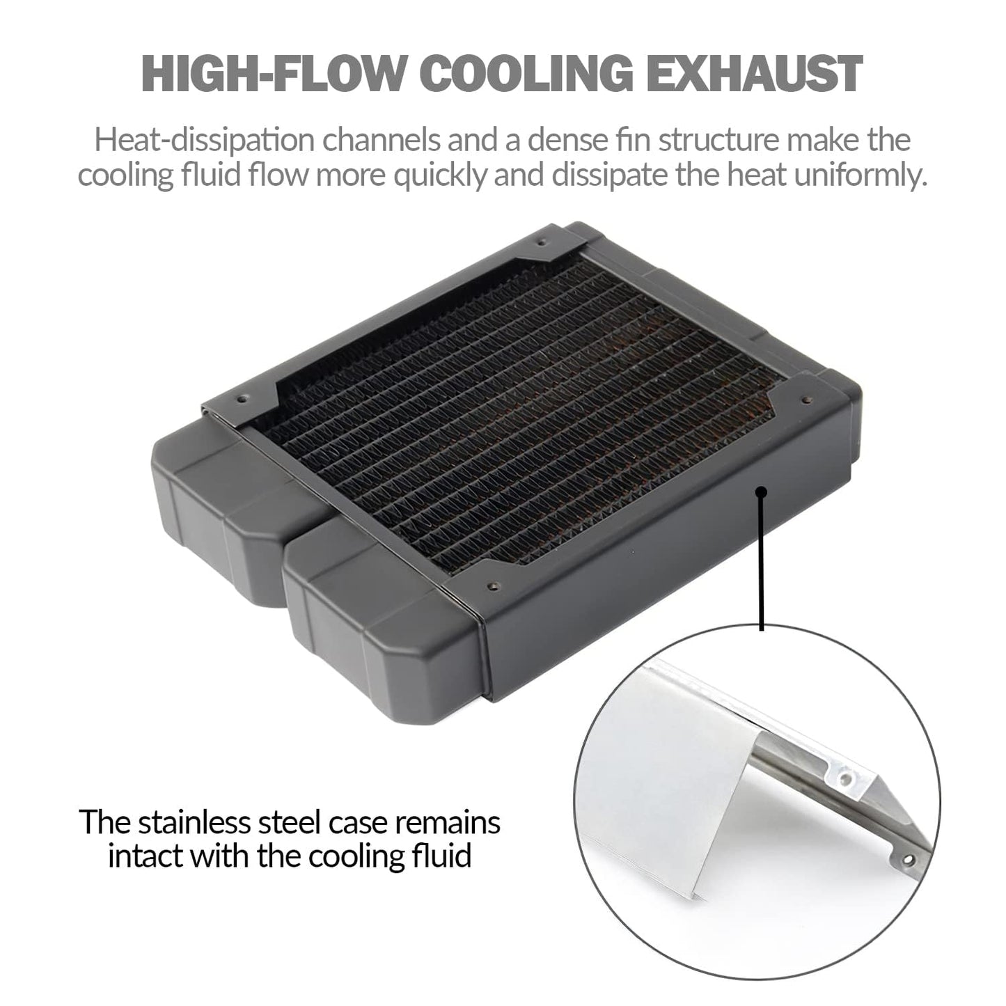 Dracaena.io 120mm Copper PC Radiator for Custom Water Cooling Loop, 28mm Thick, 1x120mm Fan Mount, Dual G1/4 Thread Ports, Liquid Cooling Radiator