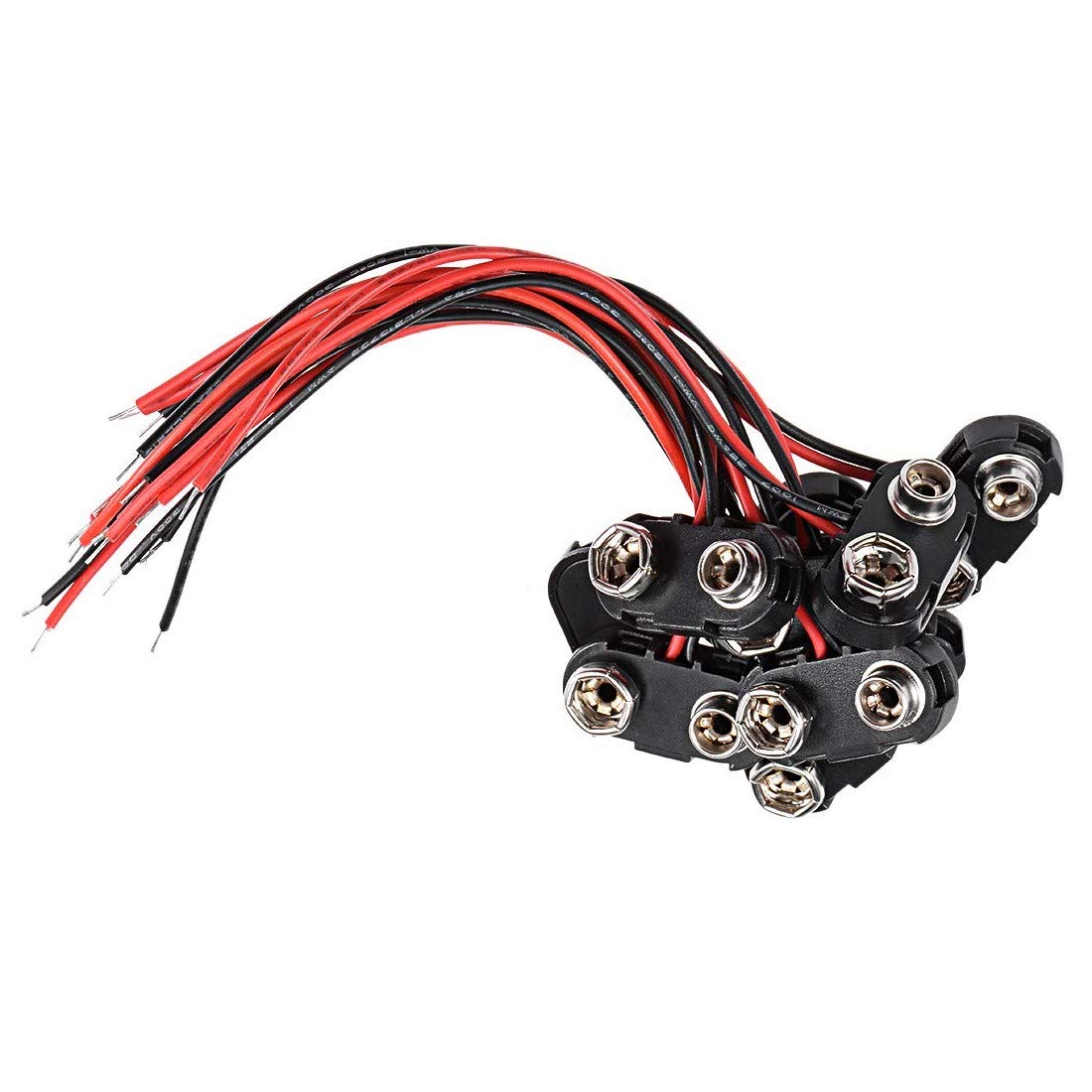 bnafes 10 Pack T Type 9 V Battery Clip Connector Long Cable Connection Hard Shell Black Red Connector