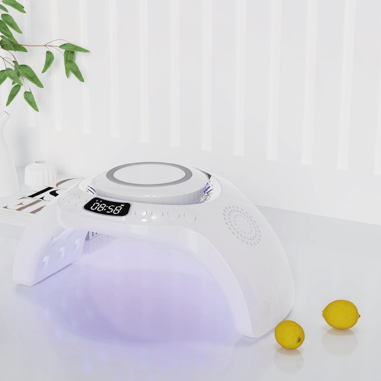 5 in 1 mutifunction Mobile Wireless Charger with Bluetooth Speaker, UV Nail Lights, Clock Alarm,Night Light
