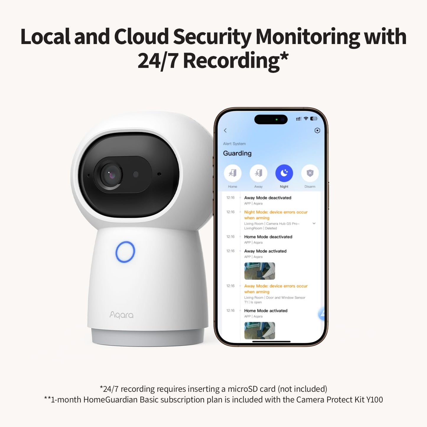 Aqara Camera Protect Kit Y100-4 Piece Wireless Home Security System with 2K Camera Hub G3, 3 Smart Sensors, HomeGuardian, Local Automation & 24/7