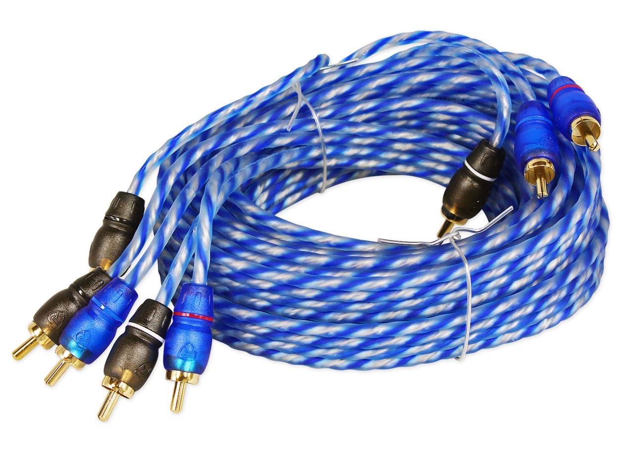 Rockville RTR124 12ft 4-Channel Twisted Pair RCA Cable, 100% Copper, Split Pin, Low Noise, Durable, for Car Audio and Home Theater