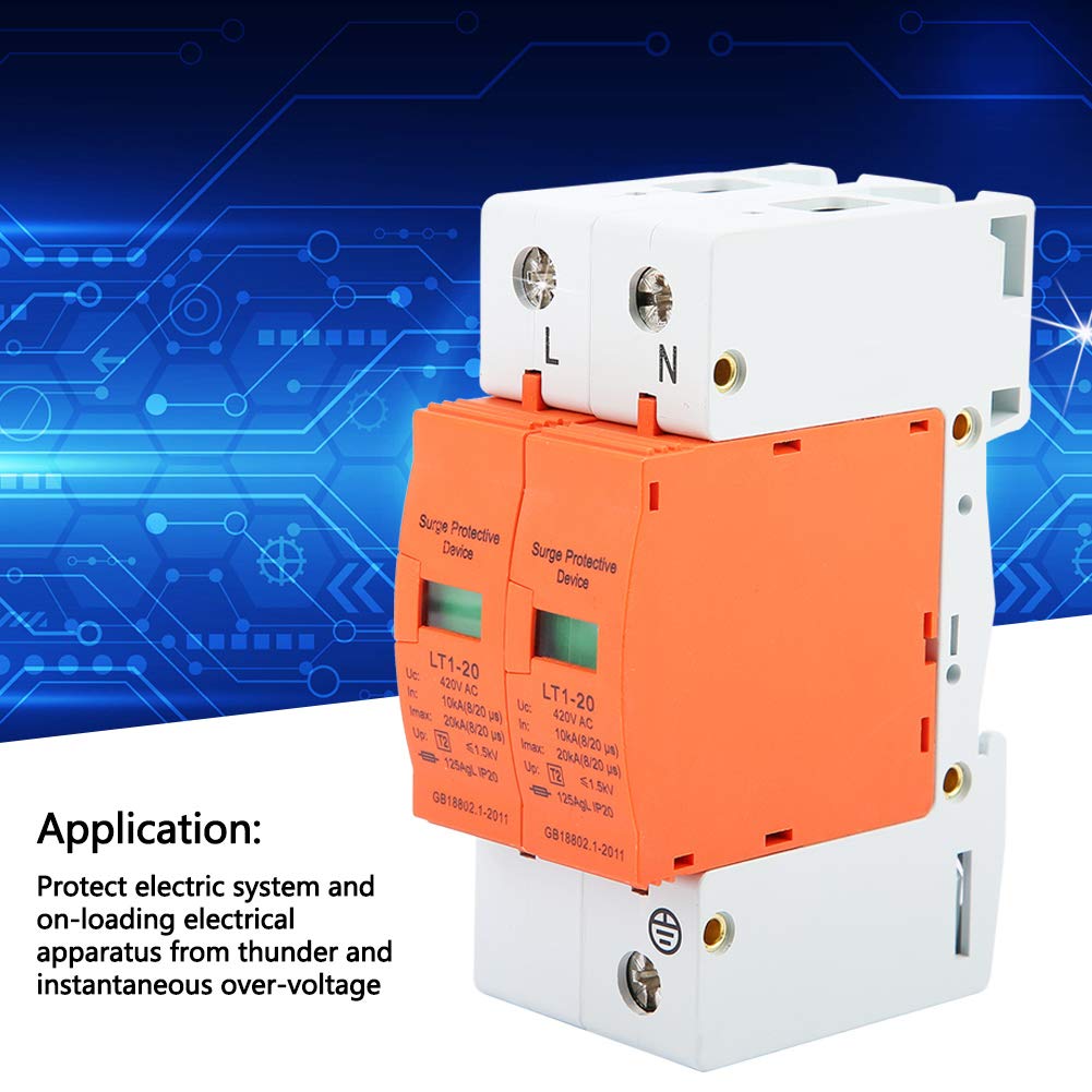 2 Pole 1 Piece Device DIN Rail Mount Protector Low Voltage Device 10-20KA 420V Electronic