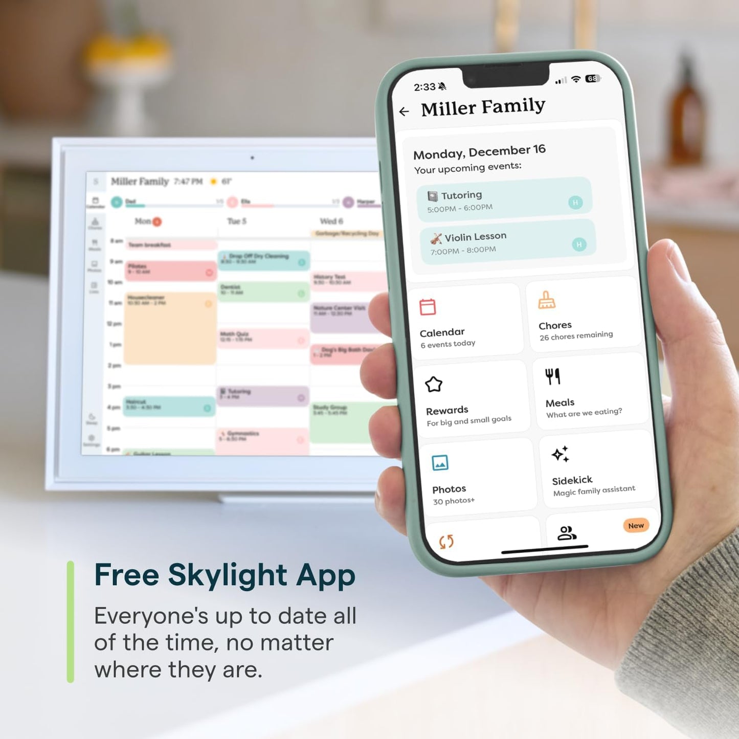 Skylight Calendar: 15-inch Wall Planner Digital Calendar & Chore Chart, Smart Touchscreen Interactive Display for Family Schedules - Wall Mount