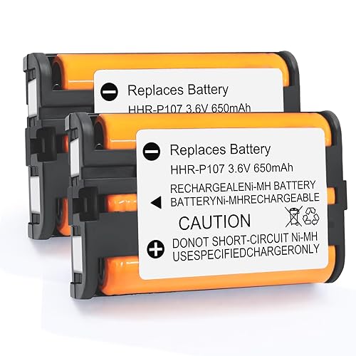 EOCIK 2PACK HHR-P107 NI-MH Rechargeable Battery 3.6V 650mAh Replacement Batteries for Panasonic Cordless Phone