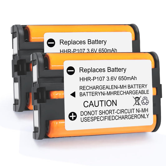 EOCIK 2PACK HHR-P107 NI-MH Rechargeable Battery 3.6V 650mAh Replacement Batteries for Panasonic Cordless Phone