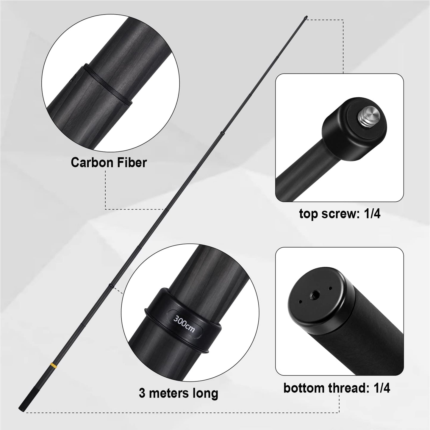 3m Selfie Stick 9.8ft Carbon Fiber Extended Invisible Selfie Stick for Insta360 X5/X4/X3/X2/ONE R/RS/X & GO 2 - Action Camera