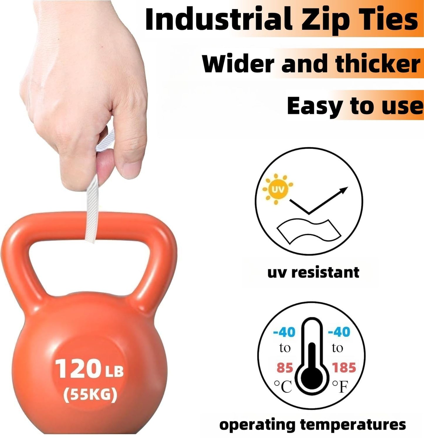 SHEEP&SHEEP White Zip Ties 12 Inch(100 Pieces), Heavy Duty Self-Locking Nylon Cable Ties, 120LBS Tensile Strength, Ideal for Indoor & Outdoor Use