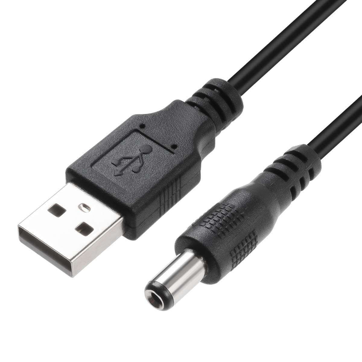TENINYU USB 2.0 A Male to DC 5.5x2.1mm 5 Volt 24AWG DC Connector Charge Barrel Jack Power Cable Black, 3FT (Max 2.5 Ampere Power Cable, Center PIN