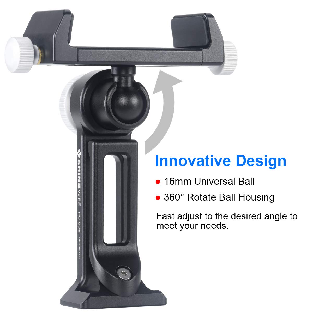 SHINEWEE Metal Phone Tripod Mount Adapter, Arca Dovetail and 1/4" Screw Mount,Adjustable Vertical and Horizontal Dock for Samsung Galaxy, iPhone,