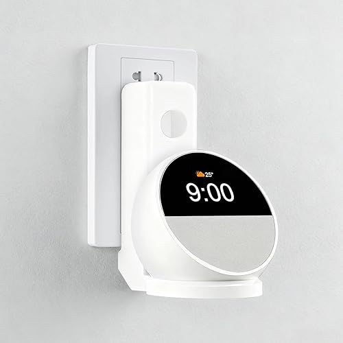 DJBNT Wall Mount Holder Compatible with Echo Spot 2024, Outlet Mount with Hidden Cable Management, Space-Saving Shelf for Bedroom, Kitchen, Living