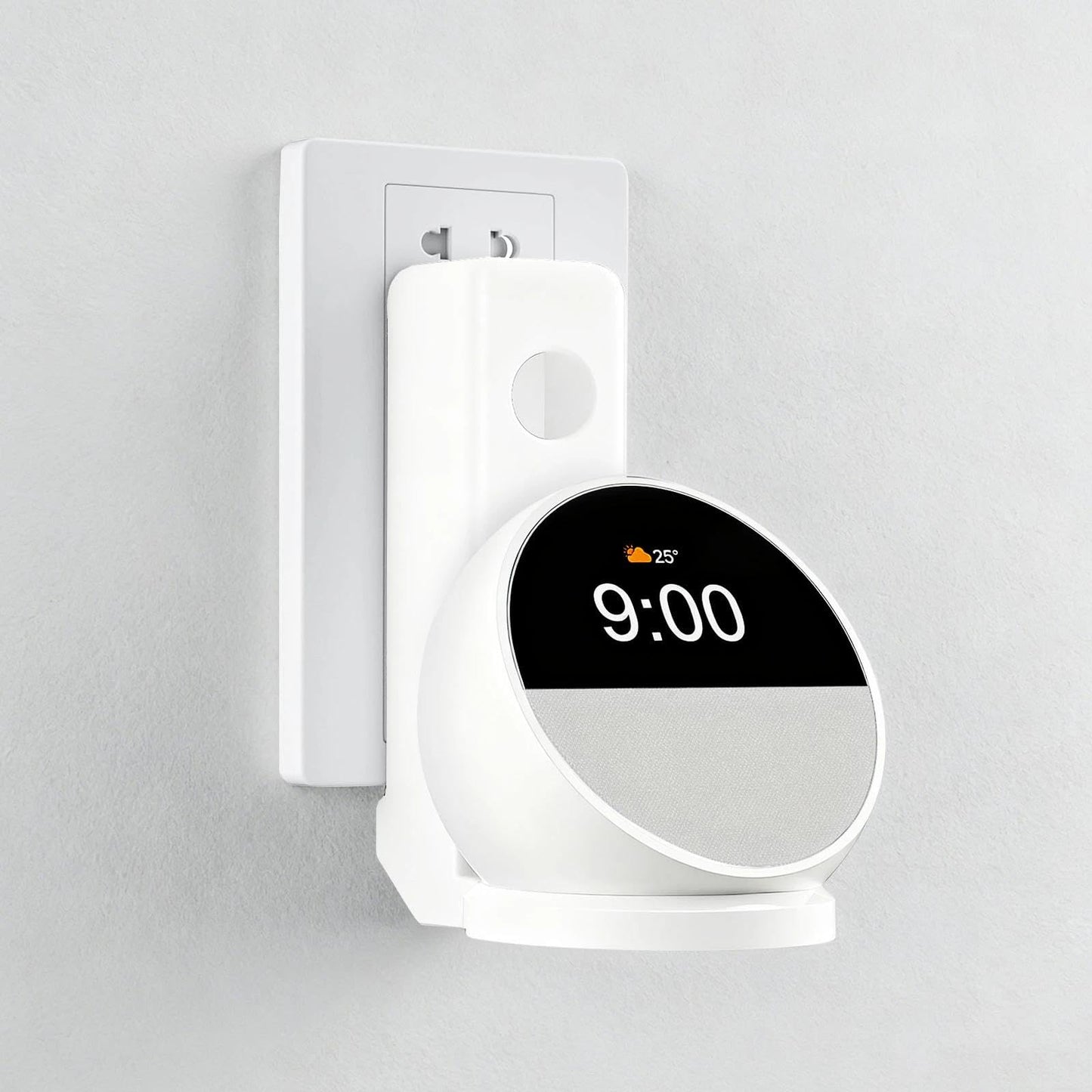 DJBNT Wall Mount Holder Compatible with Echo Spot 2024, Outlet Mount with Hidden Cable Management, Space-Saving Shelf for Bedroom, Kitchen, Living