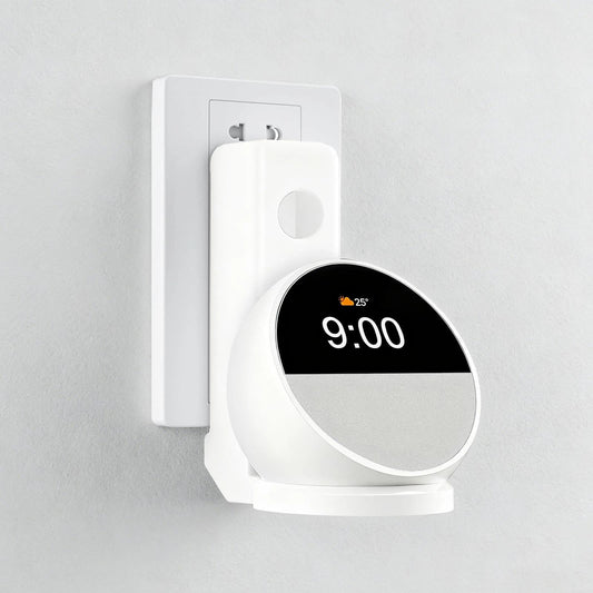 DJBNT Wall Mount Holder Compatible with Echo Spot 2024, Outlet Mount with Hidden Cable Management, Space-Saving Shelf for Bedroom, Kitchen, Living