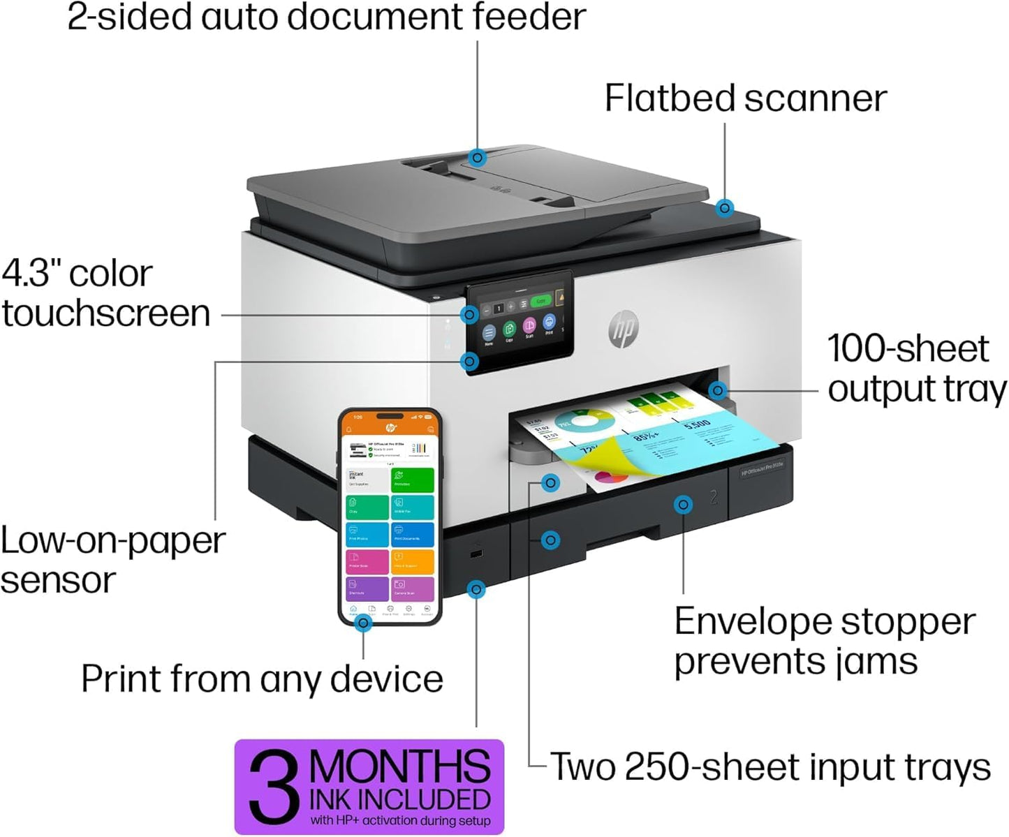 HP OfficeJet Pro 9135e All-in-One Printer, Color, Printer-for-Small Medium Business, Print, Copy, scan, fax, Wireless, 3 Months of Instant Ink