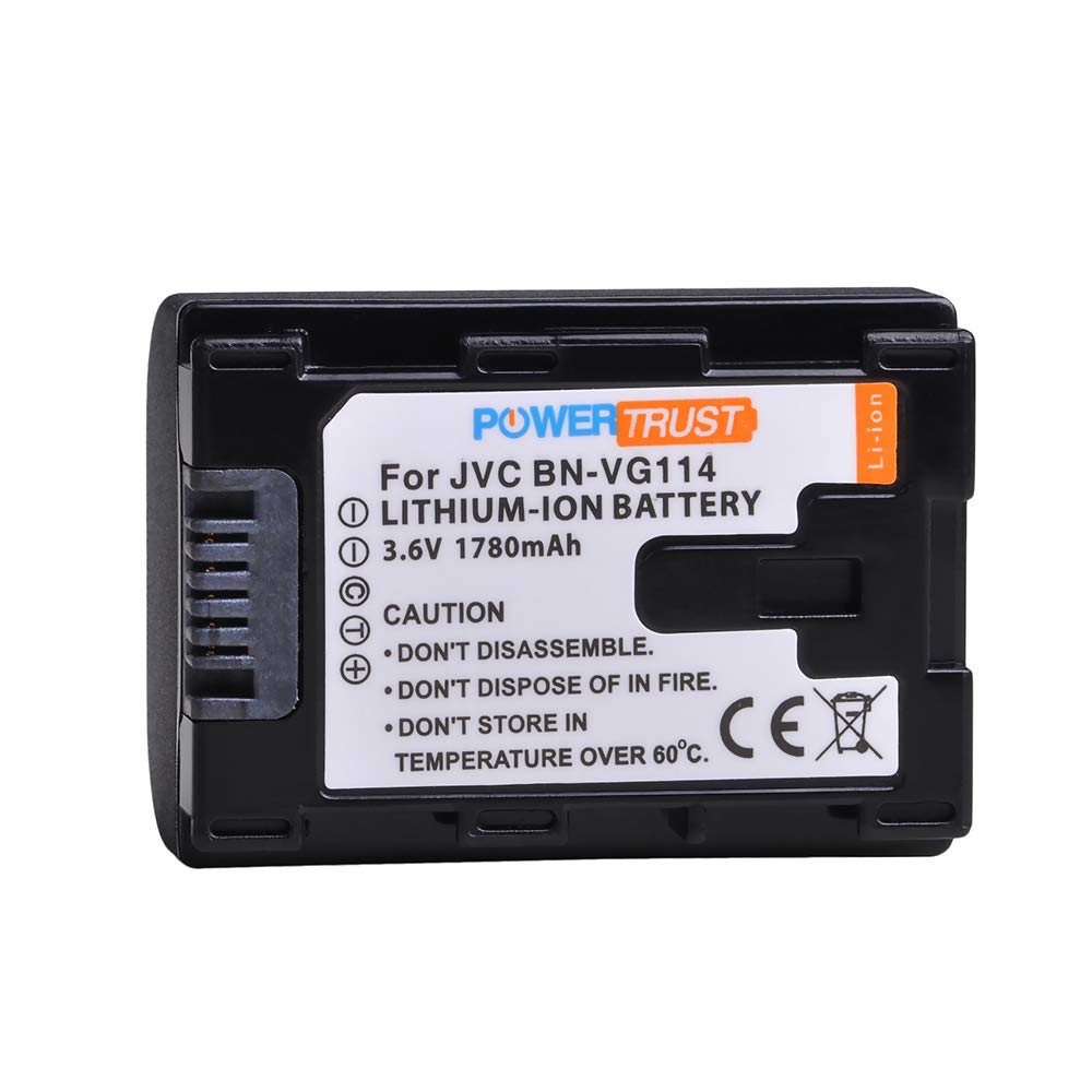 PowerTrust 2-Pack BN-VG114 Battery + Fast Charger Kits for JVC BN-VG107 BN-VG107U BN-VG108U BN-VG108E BN-VG114U BN-VG121U BN-VG138U BN-VG138 Camcorder