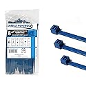 Kable Kontrol Metal Detectable Blue Zip Ties 100 Pcs 8 Inch, 50 Lbs Tensile Strength, Iron Infused Self-Locking Industrial Cable Ties