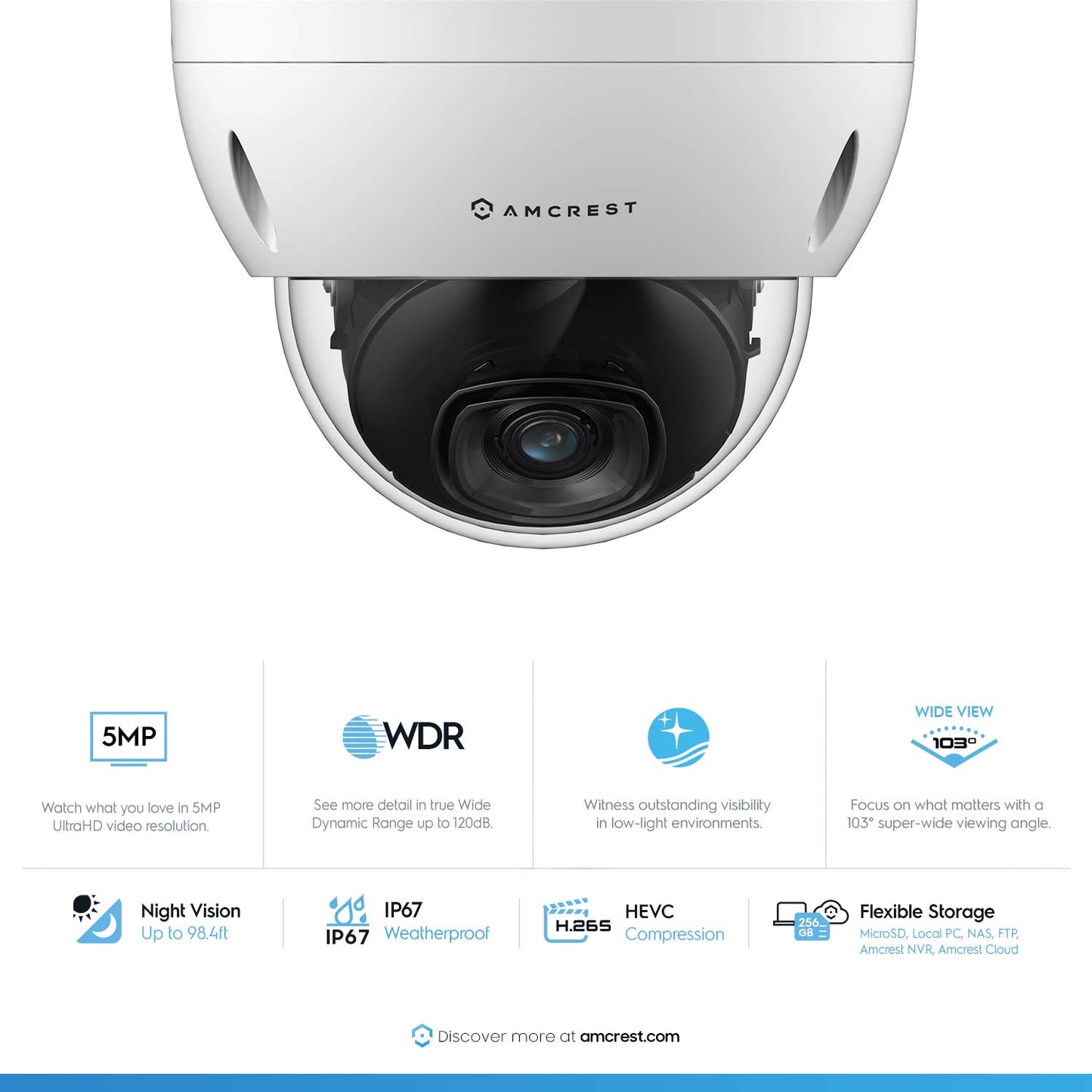 Amcrest 5MP Security Camera System, 4K 8CH PoE NVR, (4) x 5-Megapixel 2.8mm Wide Lens Weatherproof Metal Vandal Dome PoE IP Cameras, Pre-Installed 2TB