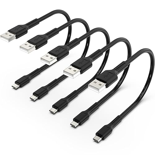Short Micro USB Cable 1ft [5 Pack] USB 2.0 Micro USB Charging Cable Android Charger Cord for Samsung Galaxy S7 Edge S6 J7 Note 5 LG Kindle Sony PS4 TV