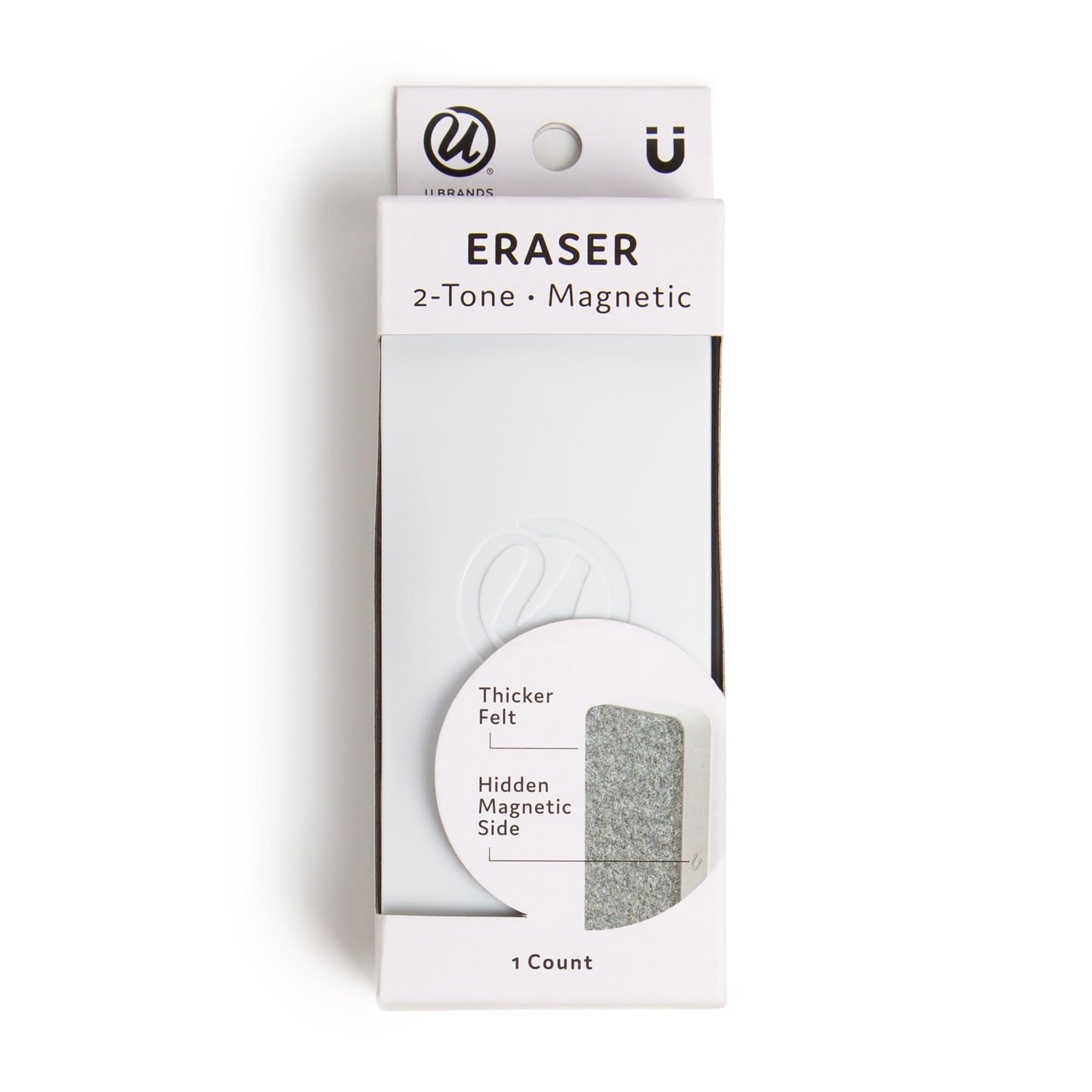 U Brands Magnetic Dry Erase Board Felt Eraser, 2"x5"x1", White, Lightweight Modern Design