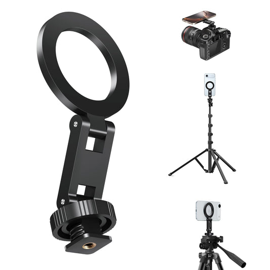 elitehood Magsafe Tripod Mount Adapter with 1/4” Screw & Hot Shoe, Lightweight Compact Cell Phone Tripod Mount for Camera, iPhone Camera Holder