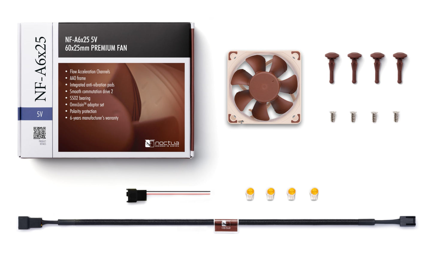 Noctua NF-A6x25 5V, Premium Quiet Fan, 3-Pin, 5V Version (60mm, Brown)