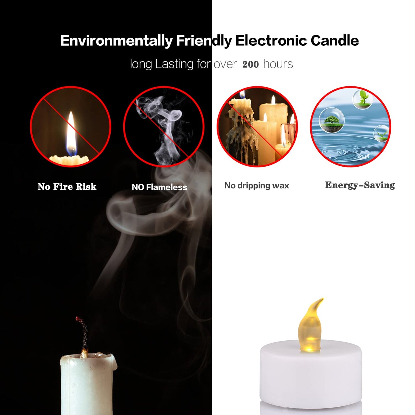 JUNPEI 50Pack Battery Tea Lights Candles- LED Tea Lights Realistic Bright Flickering Holiday Gift Operated Flameless LED Tea Light for Seasonal