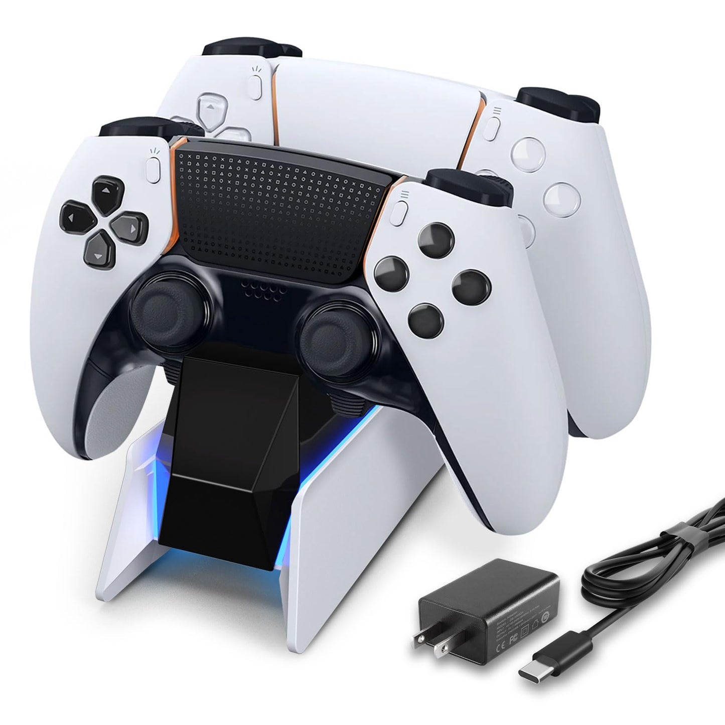 afbptek PS5 Controller Charging Station Dock, Dual Charging for Dualsense, playstation 5 Wireless Accessories with Blue LED ON/Off Automatically