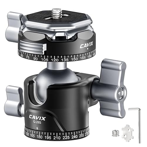 CAVIX Ball Head, Tripod Ball Head Mount 1/4" & 3/8" with Arca Quick Release Plate, 360° Rotating Panoramic Ball Head for DSLR