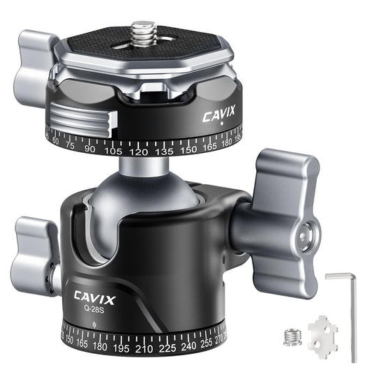 CAVIX Ball Head, Tripod Ball Head Mount 1/4" & 3/8" with Arca Quick Release Plate, 360° Rotating Panoramic Ball Head for DSLR
