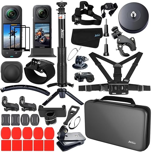 Accessories Kit for Insta360 X5 / X4 Camera Mount Bundle with Magnetic Mount Carrying Case, Selfie Stick, Tripod, Chest Strap,Bike Clamp,Screen