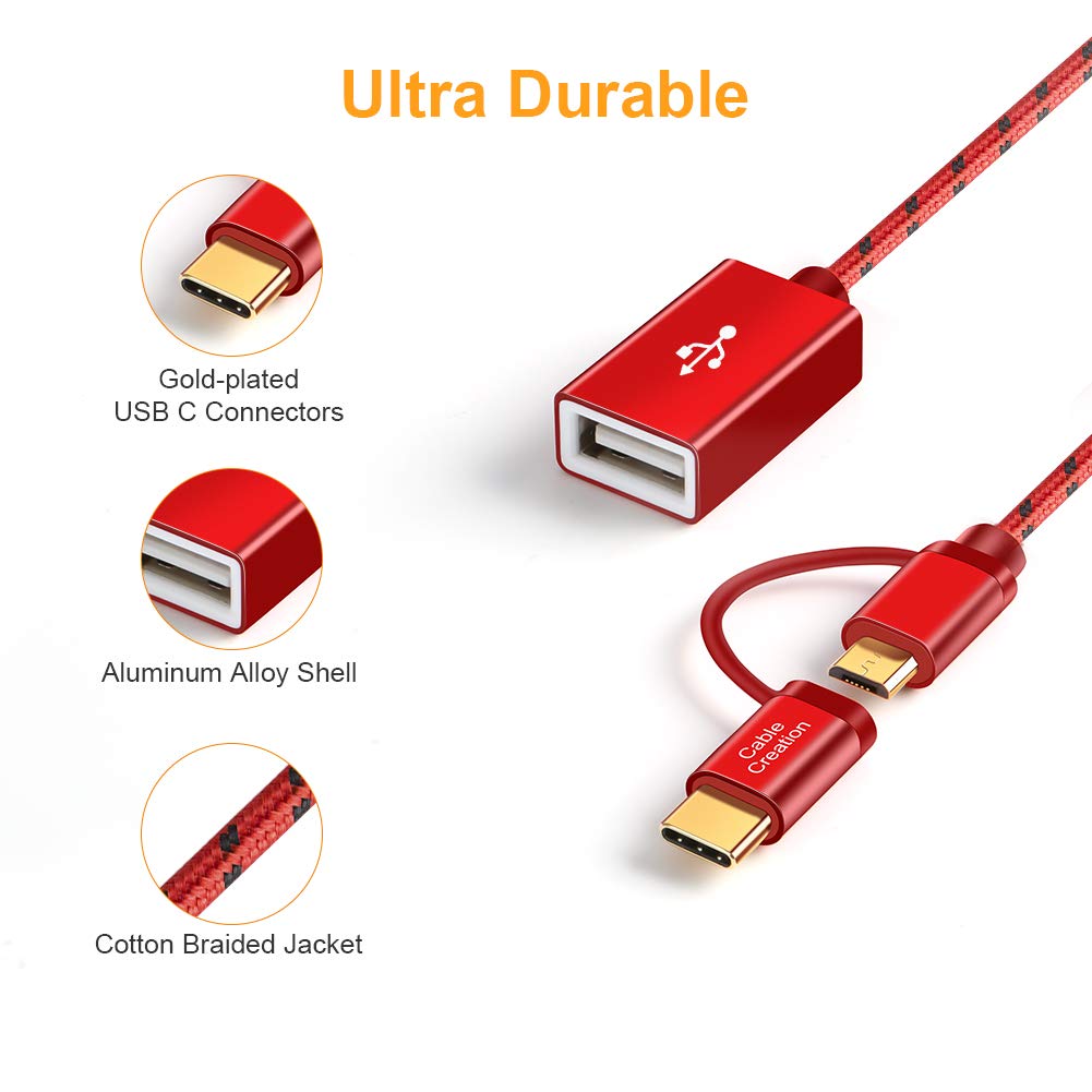 CableCreation Micro USB & Type C to USB 2.0 Female Adapter Cable, 0.6ft Short OTG (on-The-go) Cable Compatible with Pixel 3XL 2XL, Galaxy…