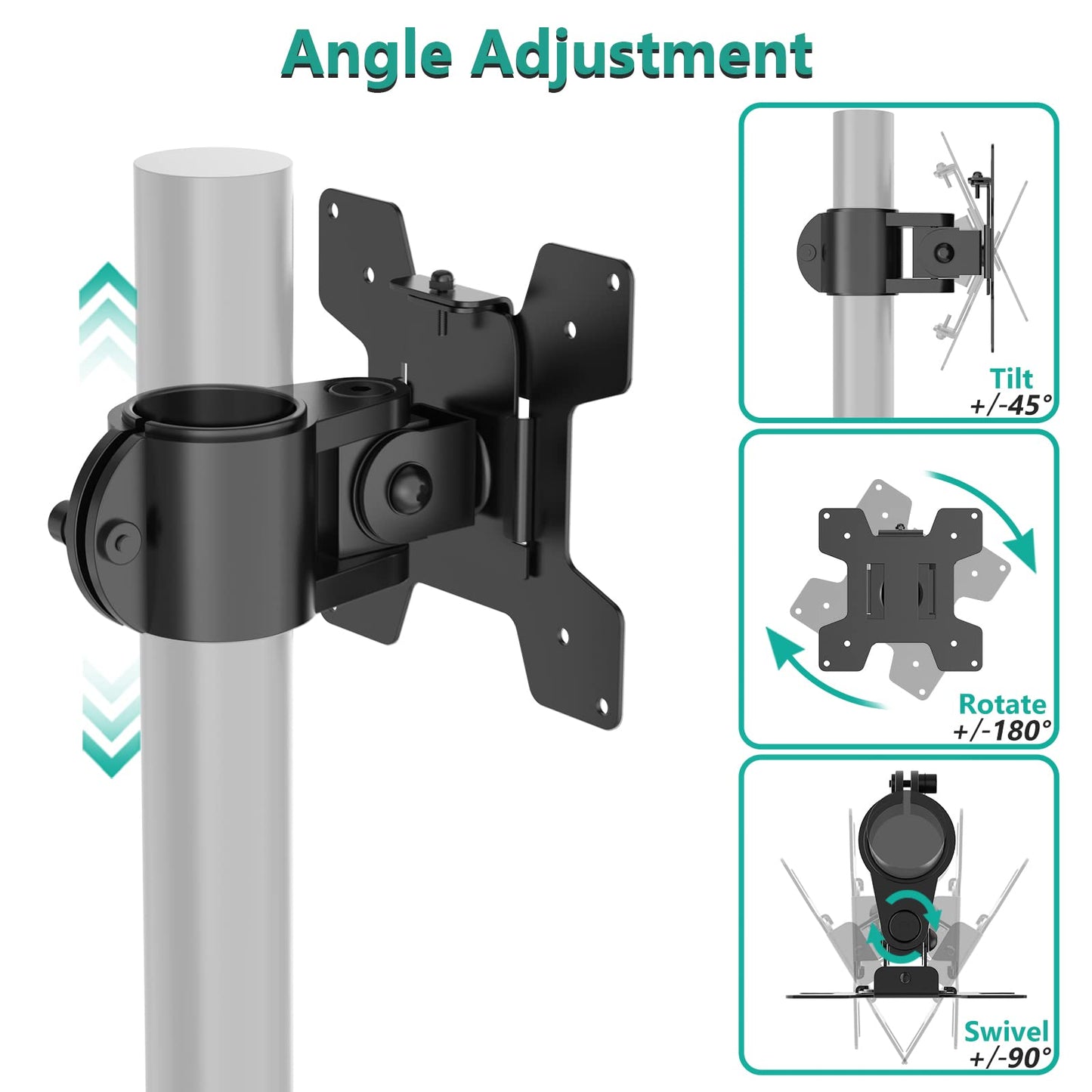 WALI Monitor Pole Mount for Universal Monitor Mounting System, Pole Mount Bracket Fits 1.375”Diameter Pole, Mounting Holes for 75 x 75mm and 100 x