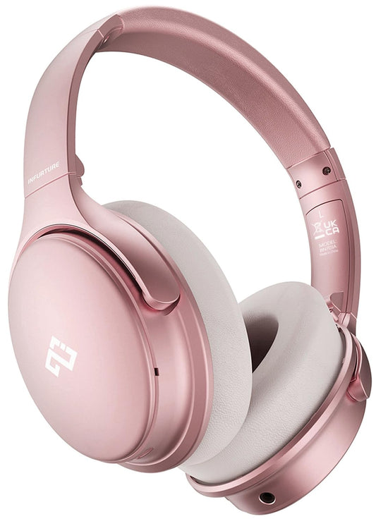 INFURTURE Pink Headphones Over Ear Headphones Active Noise Cancelling Bluetooth Headphones, Deep Bass Headset, Low Latency, 90H Playtime, Foldable…