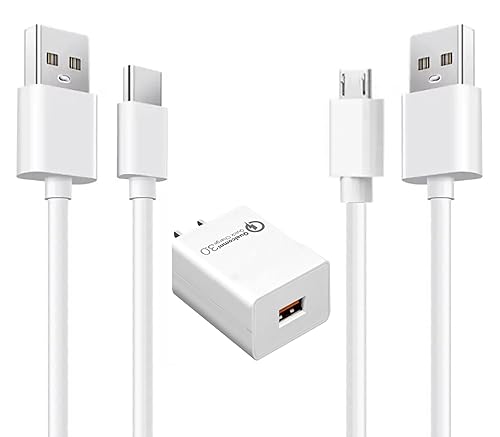 6Ft Replacement Micro & USB C USBC Power Fast Charger Charging Cable Cord Wire & AC Block Wall Adapter for Amazon Kindle, Paperwhite, Oasis, Kids