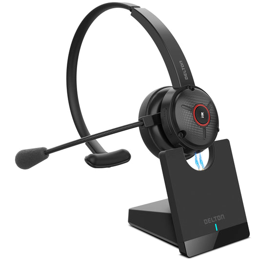 Delton Noise Canceling Bluetooth Computer Headset with Charging Dock, Wireless Headset for Laptop/PC/iMac/Tablet/Smartphones, Compatible with MS…