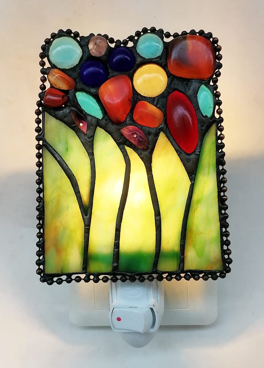 HUIMEIJU Tiffany Glass Night Light - Bedroom, Study, Aisle, Gem, Green Glass