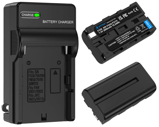 Artman NP-F550 Battery 2-Pack and Wall Charger for Sony NP F550, F530, F970, F960, F770, F750, F330, CCD-SC55, TR516, TR716, TR818, TR910, TR917