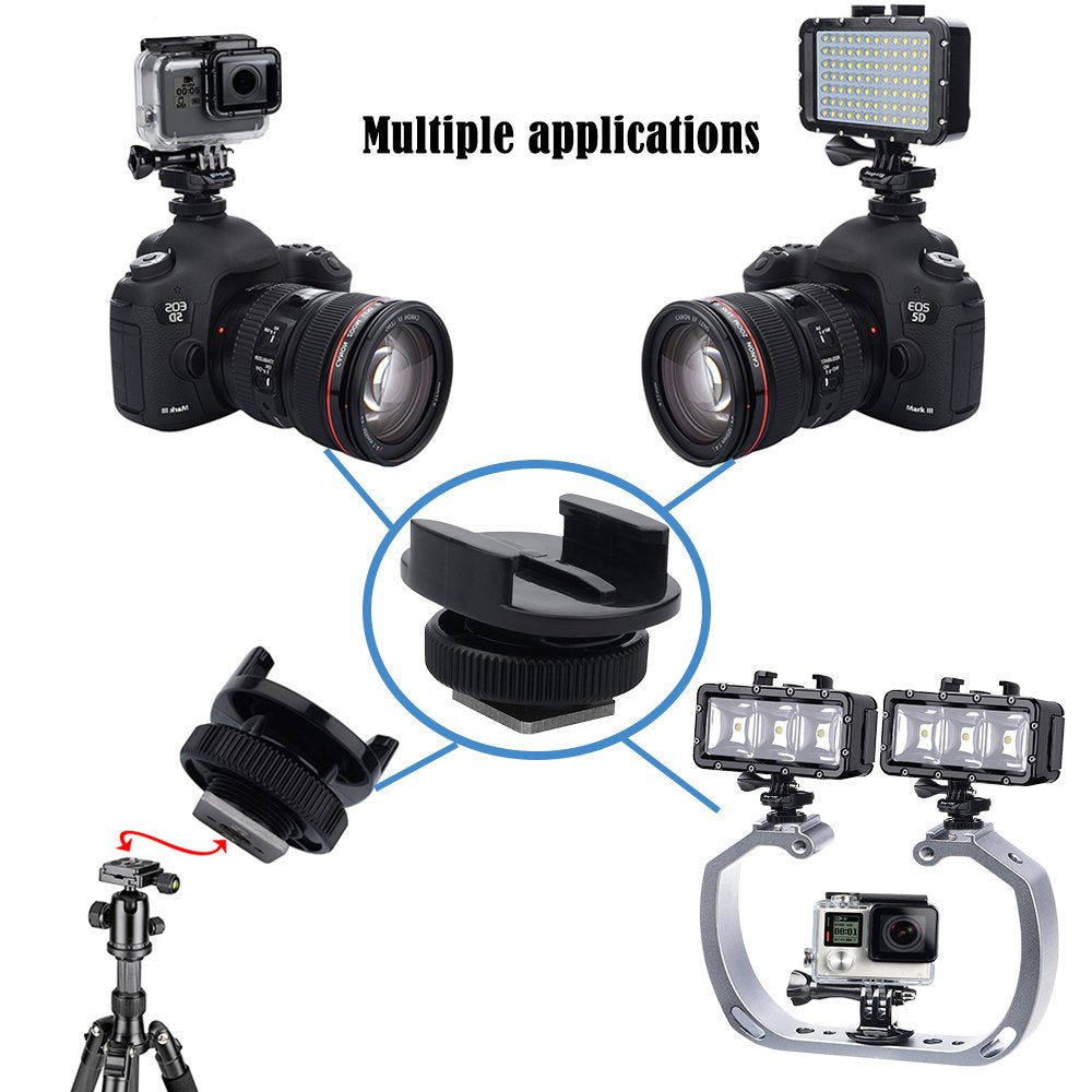 Suptig Tripod Adapter Cold Shoe Mount Compatible for GoPro Hero 13/12/11/10/9/8/7/6/5/4, DJI Osmo, Insta360, Akaso Action Cam - 2 Pack Black